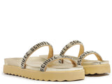 Schutz Women's Gold Metallic Crystal Logo Slide Sandal