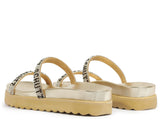 Schutz Women's Gold Metallic Crystal Logo Slide Sandal