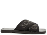 Schutz Women's Canvas Crystal Logo Cross-Strap Slide