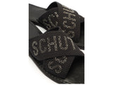 Schutz Women's Canvas Crystal Logo Cross-Strap Slide