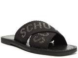 Schutz Women's Canvas Crystal Logo Cross-Strap Slide