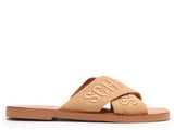 Schutz Women's Tan Logo Embroidered Slide Sandal