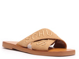 Schutz Women's Logo Embroidered Canvas Cross-Strap Slide