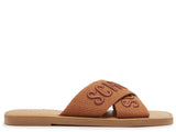 Schutz Women's Tan Logo Embroidered Slide Sandal