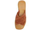 Schutz Women's Tan Logo Embroidered Slide Sandal
