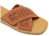 Schutz Women's Tan Logo Embroidered Slide Sandal