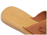 Schutz Women's Tan Logo Embroidered Slide Sandal