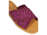 Schutz Women's Magenta Logo Embroidered Slide Sandals