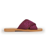 Schutz Women's Magenta Logo Embroidered Slide Sandals