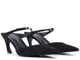 Schutz Women's Black Suede Sculptural Heel Mule-Slingback