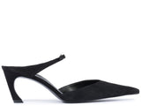 Schutz Women's Black Suede Sculptural Heel Mule-Slingback