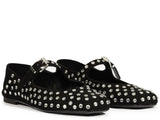 Schutz Women's Black Suede Crystal Embellished Mary Jane Flat