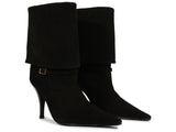 Schutz Women's Black Suede Fold-Over Stiletto Boot