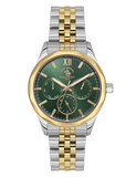 Santa Barbara Polo & Racquet Club men's watch with a deep green dial, gold-toned bezel, and two-tone silver and gold bracelet
