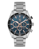 Men's Santa Barbara Polo & Racquet Club watch with a blue dial, gold-toned accents, and a silver-toned stainless steel bracel