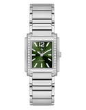 Santa Barbara Polo & Racquet Club women's watch with a silver-toned rectangular case, green dial, and silver-toned link brace