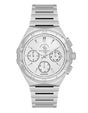 Santa Barbara Polo & Racquet Club men's watch with a silver-toned metal case, matching link bracelet, and a white multi-funct