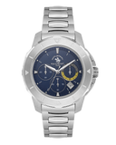 Santa Barbara Polo & Racquet Club men's watch with a silver-toned metal bracelet, silver-toned case, and a dark blue dial wit
