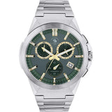 Santa Barbara Polo & Racquet Club men's chronograph watch with a brushed silver-toned case and bracelet, and a dark green dia
