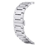 Silver-toned brushed metal watch band with rectangular links and a deployant clasp engraved with '1911'.