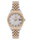 Women's Santa Barbara Polo & Racquet Club watch with a silver-toned case and bracelet, rose gold-toned fluted bezel, and rose