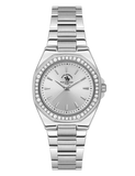 Santa Barbara Polo & Racquet Club women's watch with a silver-toned octagonal case, embellished bezel, and silver-toned link