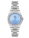 Santa Barbara Polo & Racquet Club women's watch with a silver-toned octagonal case, blue sunray dial, and crystal-set bezel o
