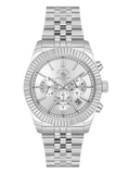 Santa Barbara Polo & Racquet Club men's silver-toned chronograph watch with a fluted bezel and metal link bracelet.