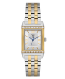 Santa Barbara Polo & Racquet Club women's watch with a rectangular gold-toned case, silver and gold-toned bracelet, and cryst