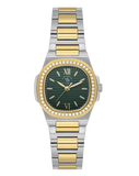 Santa Barbara Polo & Racquet Club two-toned metal watch with a dark green textured dial and an embellished gold-toned bezel.