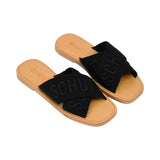 Schutz Women's Black & Beige Low Heel Sandal