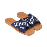 Schutz Women's Blue Oxford Flat Sandal