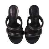 Schutz Women's Black Miele High Heel Deri Straps Leather Sandal