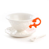 Seletti Tea Set In Porcelain With Orange Handle 13 Cm h 7