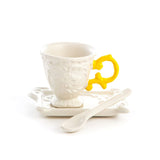 Seletti Coffee Set In Porcelain With Yellow Handle 7 Cm h 7