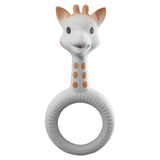 White Sophie La Girafe So Pure Ring Teether with a giraffe head and textured ring.