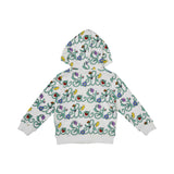 White hoodie with colorful text and graphics on a white background