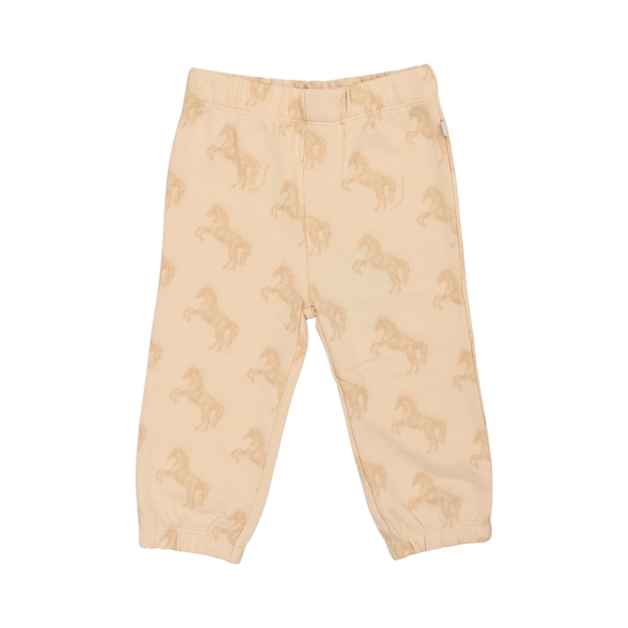 Ivory jogging suit bottoms with an all-over subtle tone-on-tone pattern of galloping horses, elasticated waist and cuffs.