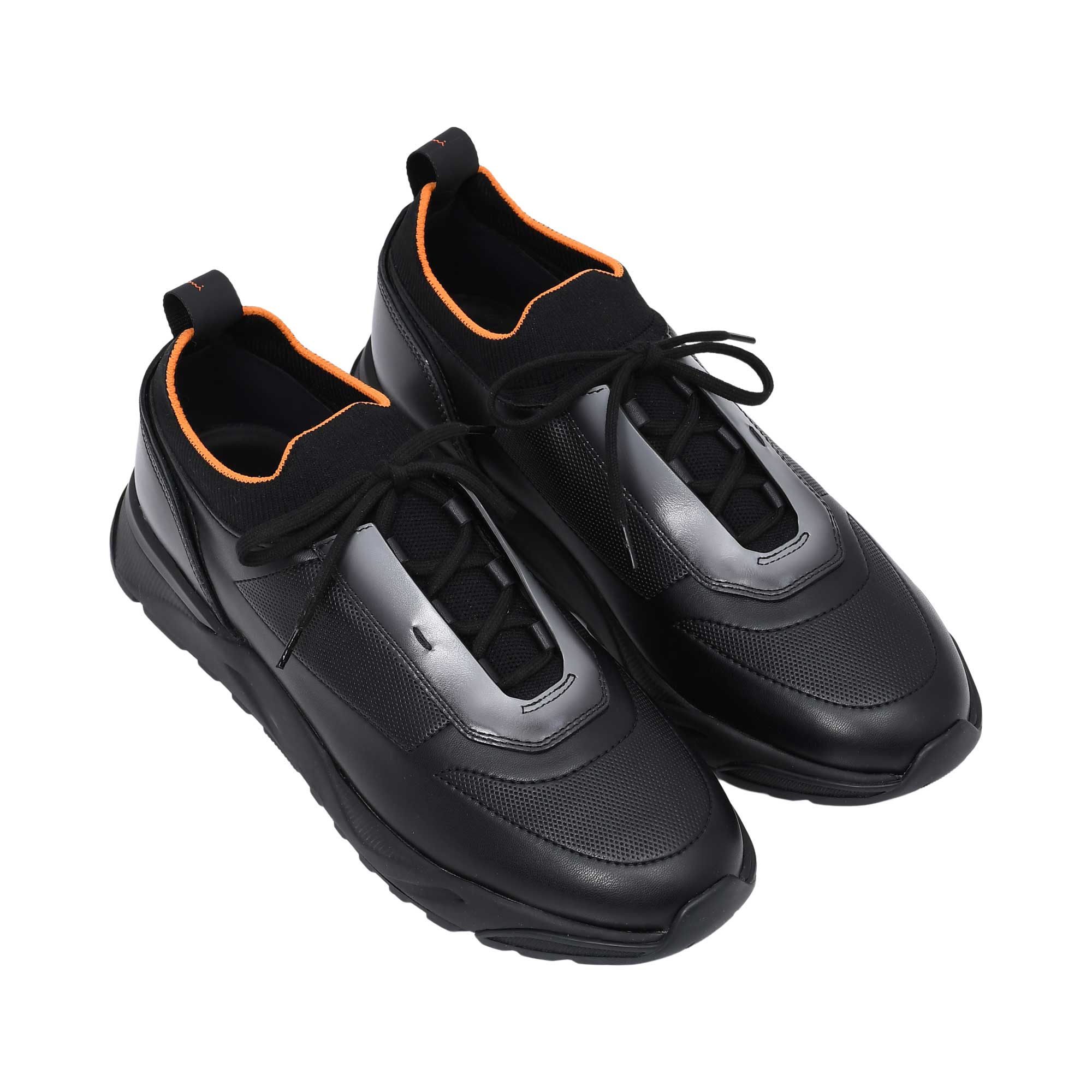 Santoni Men's Hybrid Black & Orange Leather & Knit Sneaker | All Shoes | GCC | Men | Men Sneaker | Mens | Sneaker | Sneakers Santoni Men's Hybrid Black & Orange Leather & Knit Sneaker | All Shoes | GCC | Men | Men Sneaker | Mens | Sneaker | Sneakers