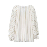 Simona Corsellini White & Gold Striped Blouse with Tie Neck & Puff Sleeves