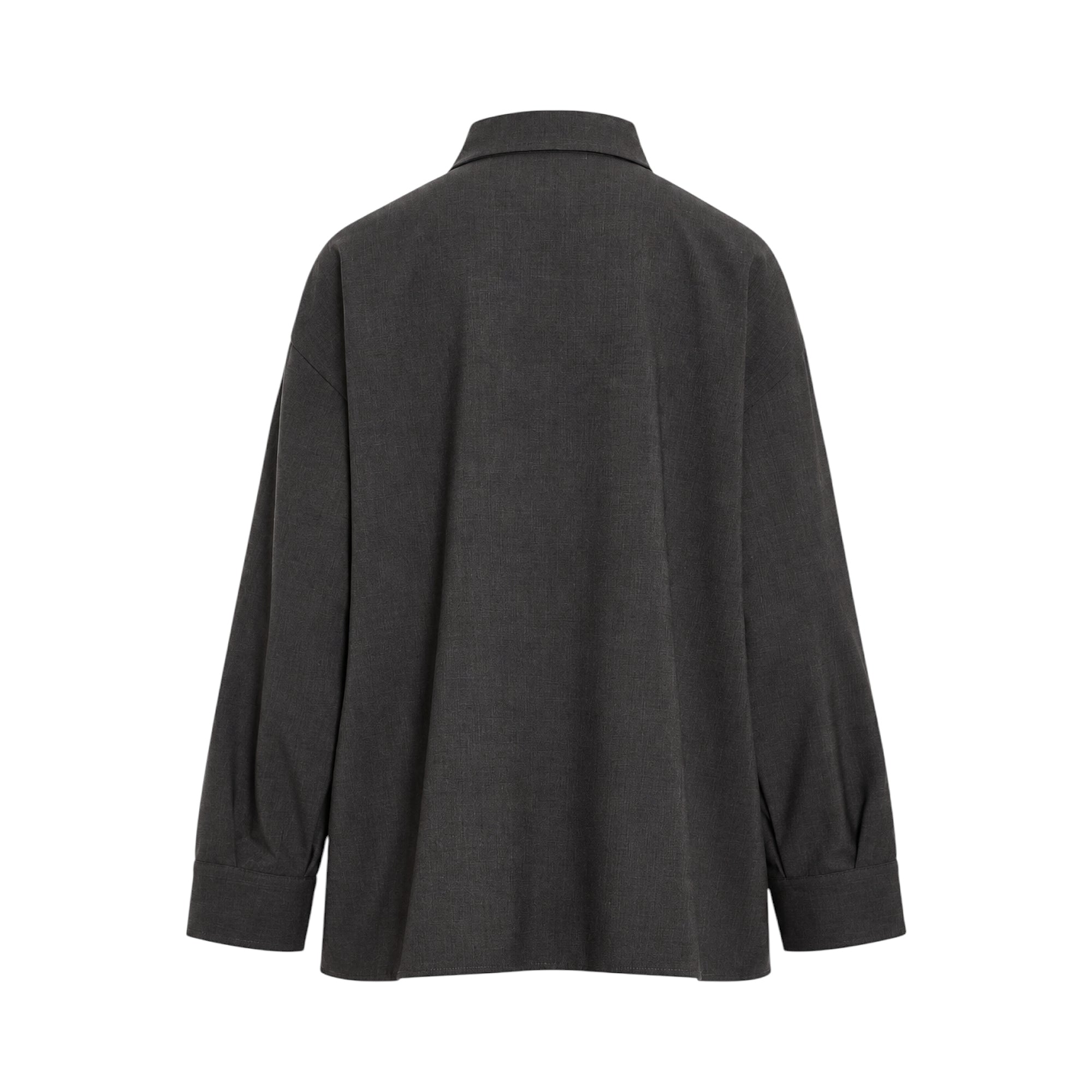 Dark grey melange long-sleeved collared shirt with a relaxed fit and simple cuffs.