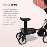 Black YOYO Board with a textured platform, three black wheels with white centers, and an attached black seat.