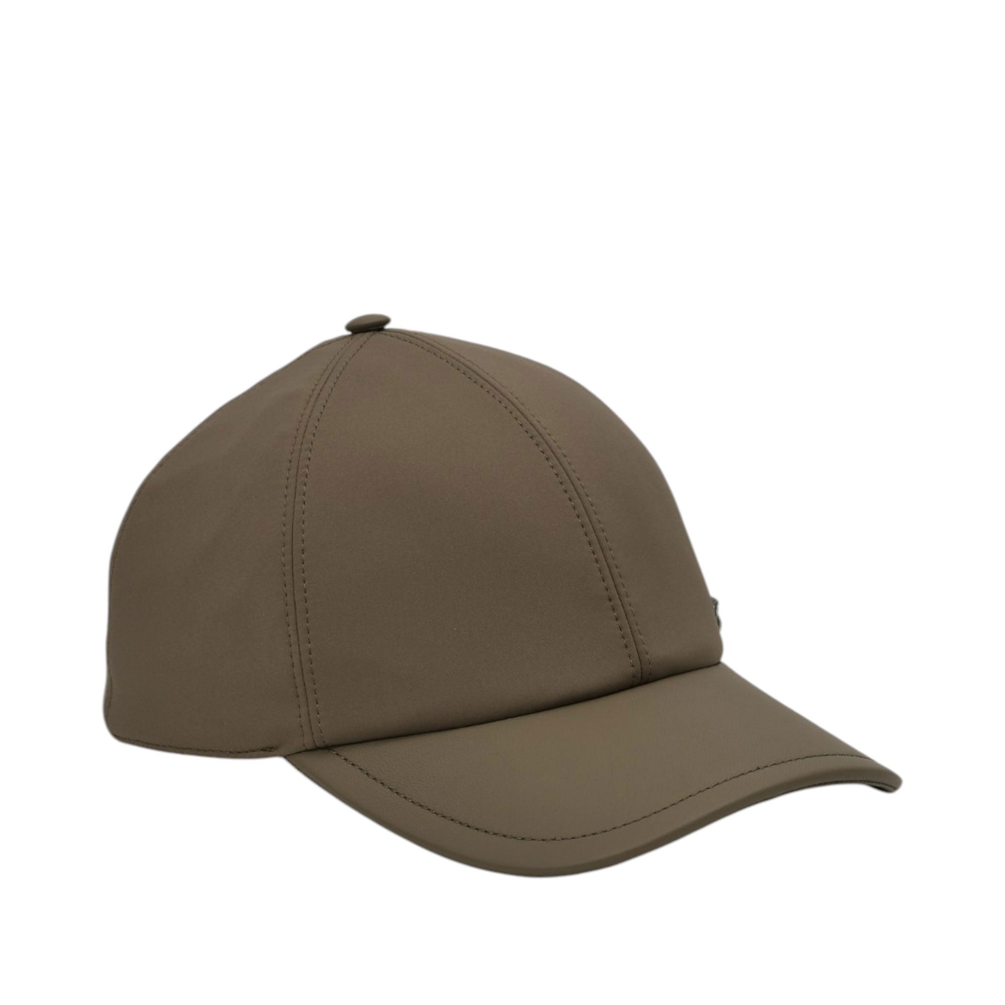 Smooth muted grey baseball cap with a curved brim, six-panel construction, and a small dark tag on the right.