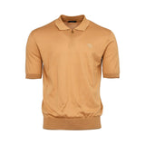 Stefano Ricci Men's Tan Knit Polo Shirt with Quarter-Zip and Embroidered Eagle
