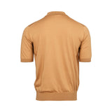 Stefano Ricci Men's Tan Knit Polo Shirt with Quarter-Zip and Embroidered Eagle