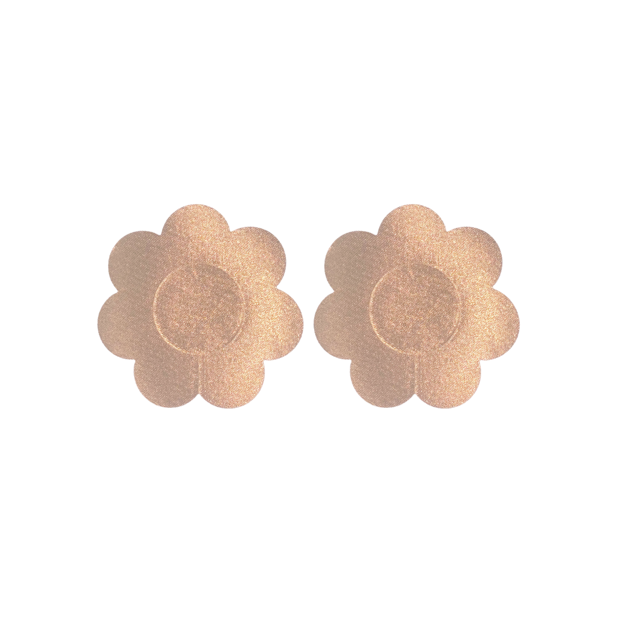 Pair of light beige flower-shaped satin nipple covers with a subtle shimmer