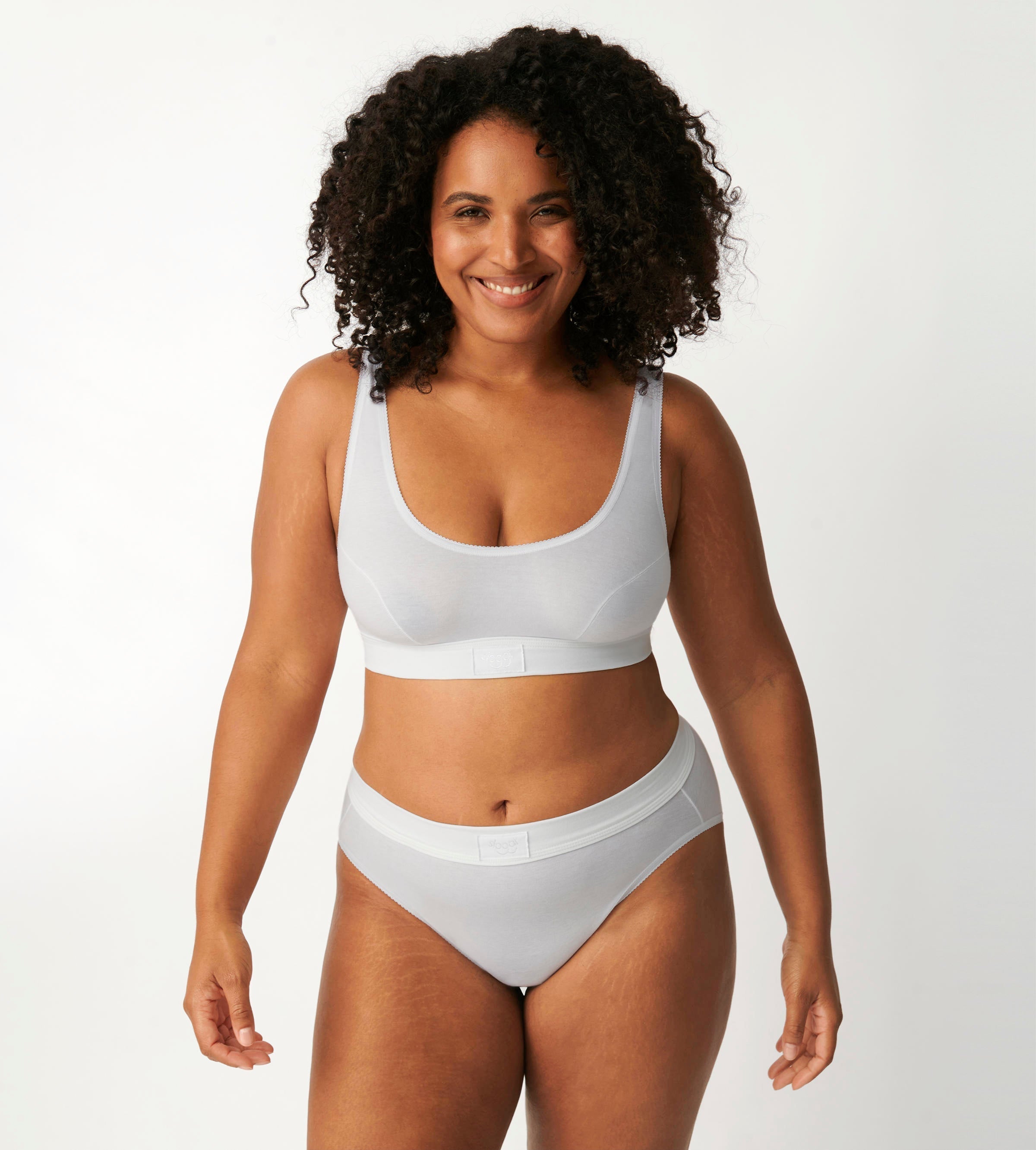 Second Full Front view of model wearing the Sloggi Double Comfort white maxi panty, showing the high-waist design and thick comfort waistband. Shop the Latest Online