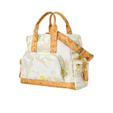 Second Tilted view of the Alviero Martini kids white Geo map changing bag. Available for Online Purchase at Blue Salon Qatar