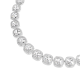 A close-up studio shot of a section of the Swarovski Una Angelic necklace, highlighting the precision faceting of the cushion-cut white crystals and the delicate micro-pavé borders.