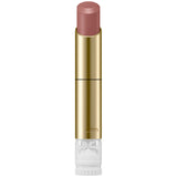 Lipstick with gold casing and white cap on a white background.